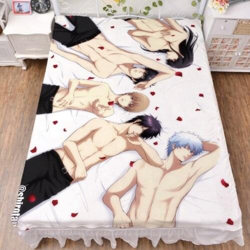 Anime GINTAMA characters Sakata Gintoki & Shimura Shinpachi bed milk fiber sheet & flannel blanket summer quilt 150x200cm