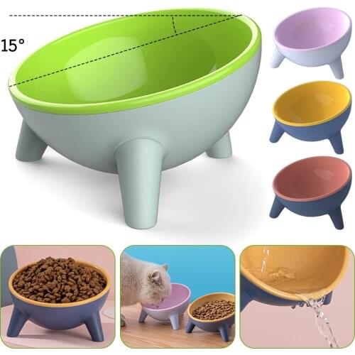 15 Degrees Tilted Cat Bowl Non-slip Crashworthiness Base Pet Bowls Safeguard Neck Dish Prevention Backflow Puppy Cats Feeder