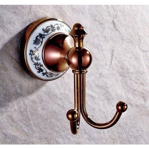 Rose Gold Brass Clothes Hooks Wall Mounted with Porcelain towel rack clothes hook Bathroom Accessories Robe Hooks zba384