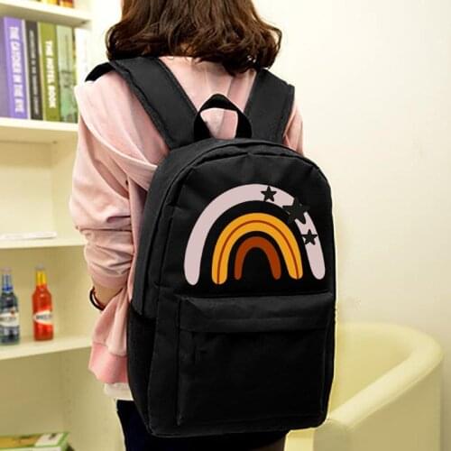 Rainbow Print Women Black Backpack Cute Student School Bag Backpacks Bags for Teenage Girls Female Casual Mochila Travel Daypack
