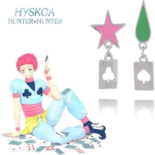 Anime HUNTER x HUNTER Hisoka Earrings Stars Teardrop Poker Earring Stud for Women Men Ear clip Cosplay Jewelry Accessories