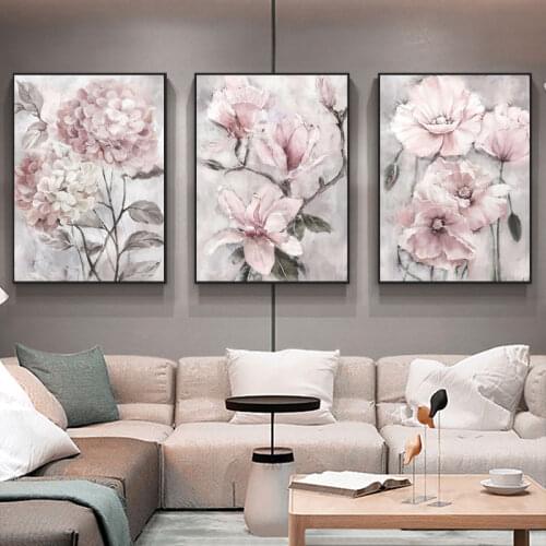 Nordic Watercolor Pink Peony Flowers Wall Art Canvas Poster Modern Paintings and Prints Wall Picture for Living Room Home Decor