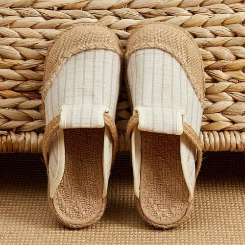 Summer Shoes Women Slippers 2021 New Striped Cotton Hemp Outside Slides Flat With Leisure Concise Ladies Slippers
