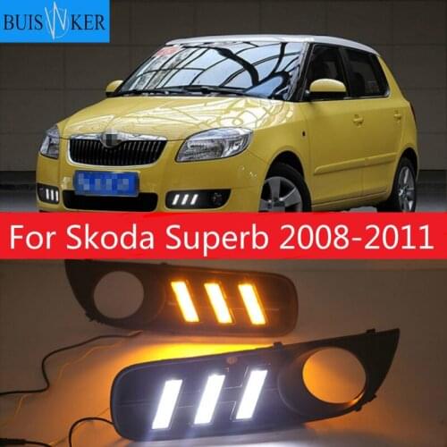 LED Daytime Running Light With Fog Lamp Cover For Skoda Superb 2008-2011,Super Brightness Waterproof ABS Car DRL 12V