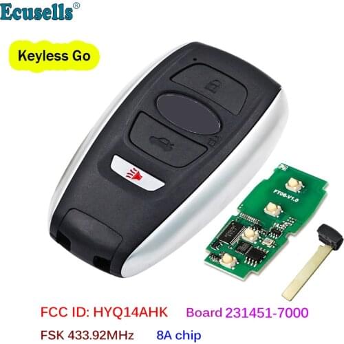 Smart Keyless Go Remote Key 4 Buttons FSK 433.92MHz 8A Chip for Subaru Legacy Outback Forester Impreza HYQ14AHK 231451-7000