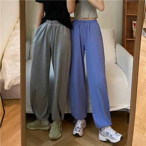 Women Pants Streetwear Simple Loose Joggers Women Sweatpants Grey High Waist Comfort Basic Casual Fashion Trousers For Female