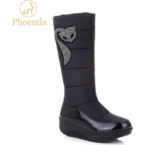 Phoentin black winter snow boots female fox appliques down warm women boots 2019 new platform plush shoes woman round toe FT309