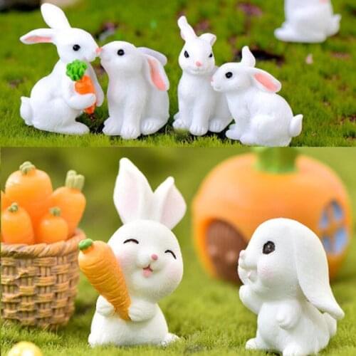 1 Pcs Rabbit Easter Decoration Miniature Hare Animal Figurine Resin Craft Mini Bunny Garden Ornament DIY Accessories
