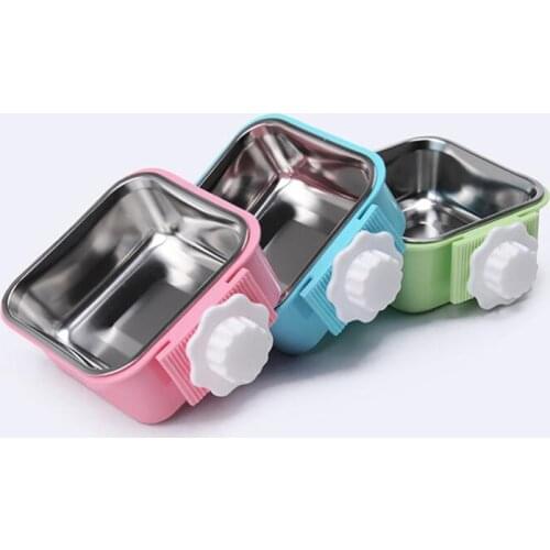 2 In 1 Square Small Pet Cat Dog Feeder Hanging Bowl Stainless Steel Plastic Squirrel Rabbit Guinea Pig Food Bowl Dish
