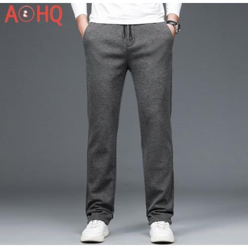 2021 Winter Pants men joggers sweatpants Fleece Thick Knitted Pants Elastic Waist Warm Straight Casual Trousers Male Clothing