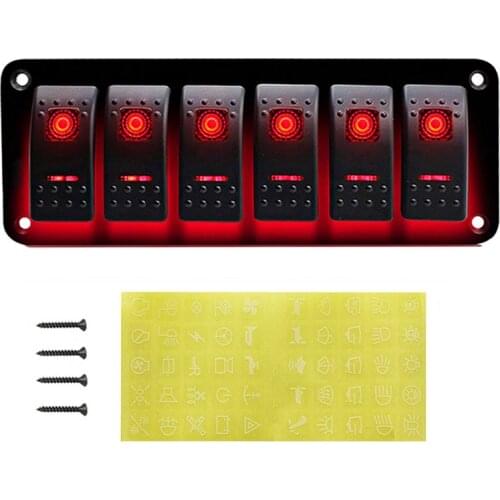 6 Gang Switch Panel LED Marine Boat Rocker 12V-24V Control Panel For Car Truck Socket Circuit Breaker