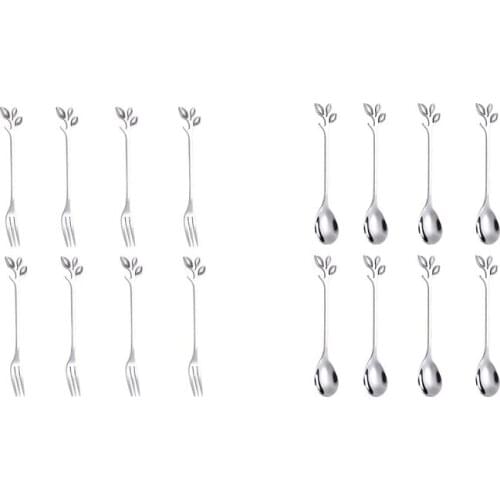 8PCS Stainless Steel Leaf Creative Cake Fruit Set Tasting Dessert