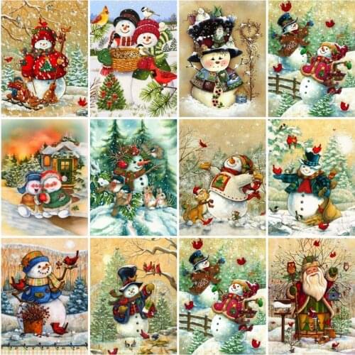 AZQSD Full Drill Diamond Painting Snowman Winter Cross Stitch Needlework Diamond Embroidery Landscape Mosaic Home Decor