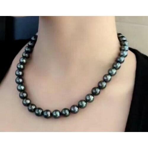 Free Shipping 9-10mm natural tahitian black pearl necklace