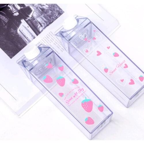 K5DC Water Bottle Milk Storage Sakura-Print Strawberry-Print Sports Drinking Clear Cup For Home School Office