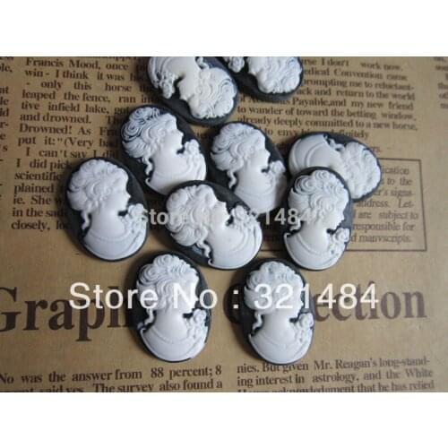 Black 18x25mm vintage resin flat back beads lady cameo oval cabochon for bezel blank jewelry making FLC024