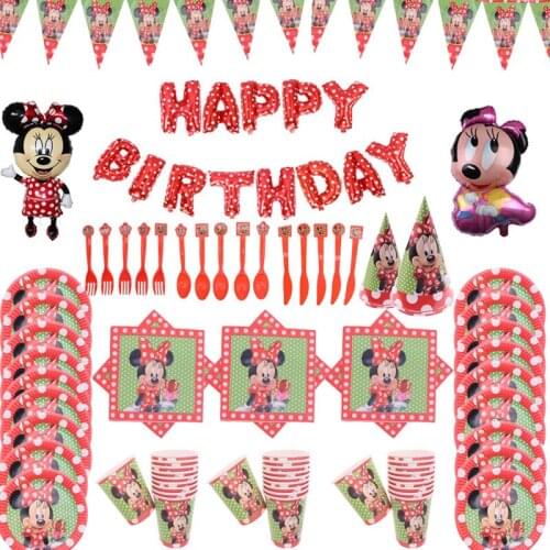 Disney Minnie Party Disposable Tableware Red Minnie Mouse Party Plate Cup Napkin Kids Girl Birthday Party Decorations Supplies