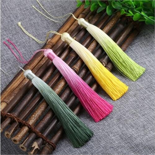 2pcs/lot 12cm gradient color long exquisite rayon silk tassel jewelry making diy tassels chinese knot fringe jewelry findings