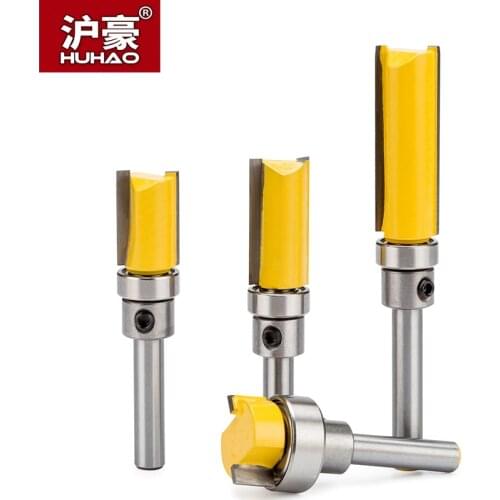 HUHAO 1pc 1/2" Shank Woodworking Router Bits Burrs Cutter Wood Milling Cutter CNC Tool Straight Trimming With Bearing