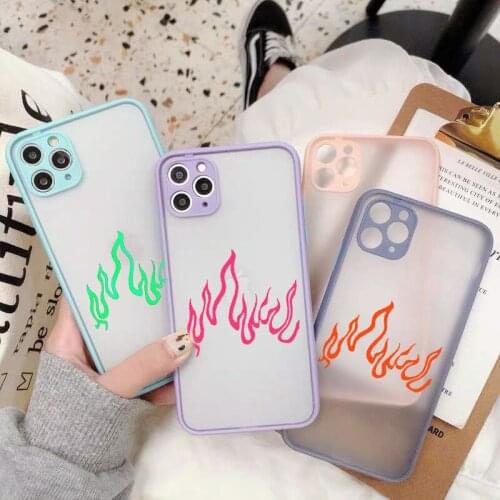 JAMULAR Fashion Flame Fire Pattern Phone Case For iPhone 11 Pro 12 7 XS MAX X XR SE20 8 6Plus Transparent Hard Matte Cover Coque