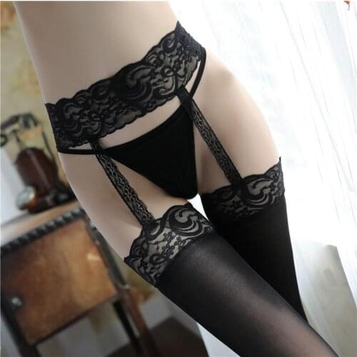 Lace Tights Womens Sexy Black Stocking Lace Top Thigh High with Suspender Garter Belt Lingerie Pantyhose Floral