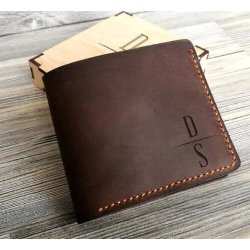 Personalized name monogram Mens Wallet Leather Groomsmen husband Valentines fathers day boyfriend gifts Mens Wallets