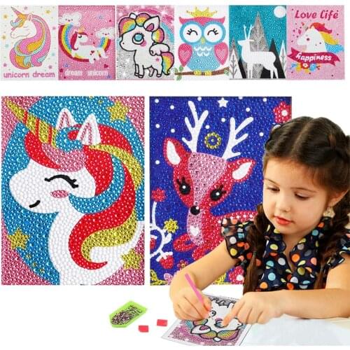 Easy Diamond Painting Kits DIY Unicorn Deer Owl Crystal Rhinestone Sticky Art Craft Kids Education Drawing Toys Mosaic Sticker