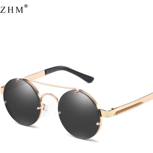 2020 New Retro Round Steampunk Sunglasses Women Luxury Popular Metal Spring Sun Glasses for Men Big Mirror Lens Oculos