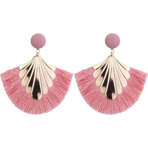 New Bohemia Fan Shaped Tassel Earrings For Women Exaggerated Big Statement Fringed Earrings Vintage Dangle Drop Earrings Jewelry