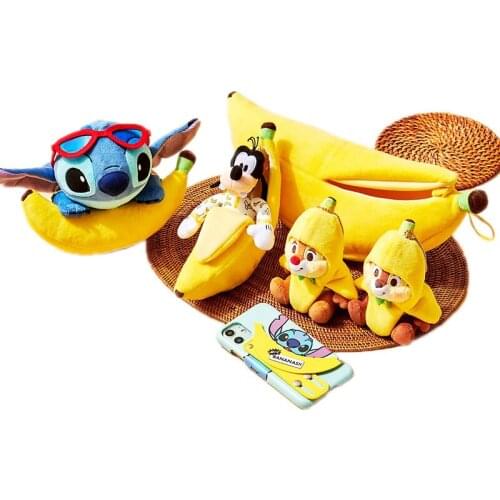 Disney Genuine Kawaii Stitch Plush Dolls Backpack Pendant Banana Friends Series Cute Anime Action Figure Plush Toys Charm Gifts