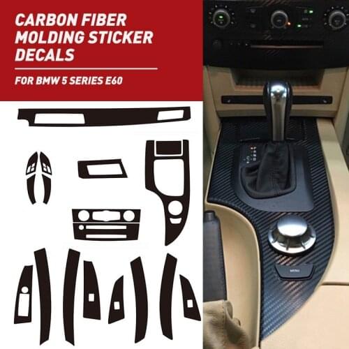 Pcmos Interior Center Console Carbon Fiber Molding Stickers Trim Decals For BMW 5 Series E60 2004-2010 Auto Replacement Parts