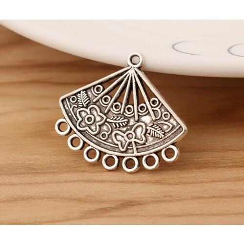 20 Pieces Tibetan Silver Fan Earring Chandelier Connector Charms Pendants Jewelry Accessories