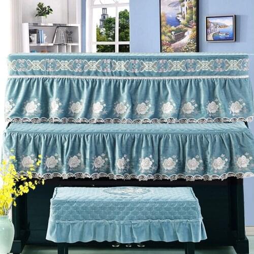 Half and Full Piano Cover with Stool Cover Style Contains Romantic Ballet Pink Classical European Lace Dust-Proof Piano Covers