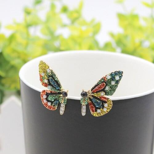 Luxury Elegant Studded with Rhinestones Colorful Butterfly Earrings For Women Cute Charms Good Gift Insect Stud Earring Jewelry