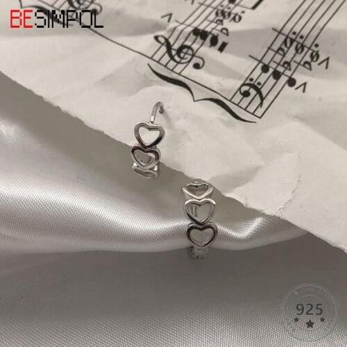Besimpol 925 Sterling Silver Hollow Heart Earrings Vintage Minimalist Stylish Hoop Earrings for Women Luxury Fine Jewelry Gift