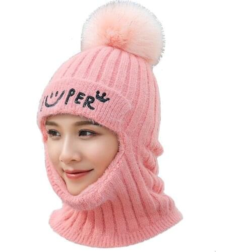 Wool Hat Female Winter Korean-style Plus Velvet Thick Warm Rabbit Fur Hat Sweet Knitted One-piece Cycling Earmuff Set of Head Ca