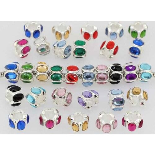 TUMBEELLUWA 1Lot (50Pc) Multicolor Acrylic Crystal Rhinestone Prismatic Charm Beads Findings Fit EP Bracelet