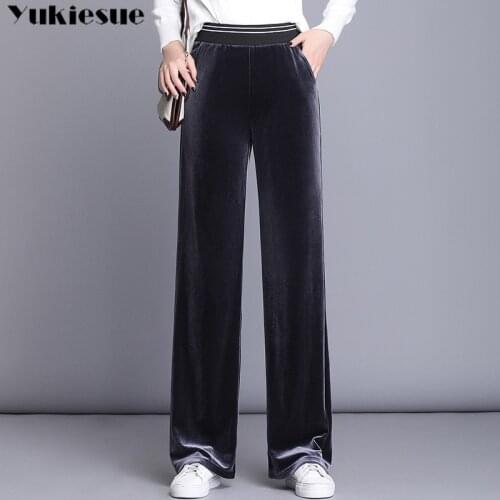 Streetwear autumn spring 2020 velvet womens pants female high waist wide leg pants capris for women trousers woman Plus size