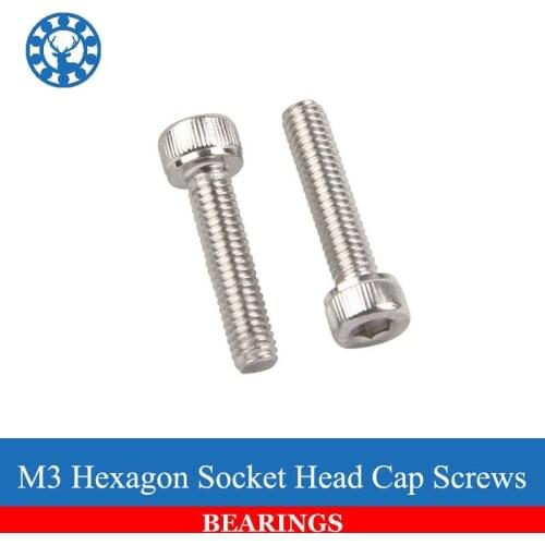 50Pcs M3 DIN912 304 Stainless Steel Hexagon Socket Head Cap Screws Hex Socket Screw Metric Bike Screw Free shipping
