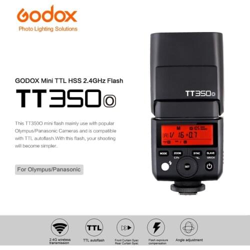 Godox Mini Speedlite TT350O TTL 2.4G Wireless High Speed Sync 1/8000s GN36 Camera Flash Light for Olympus/Panasonic Camera