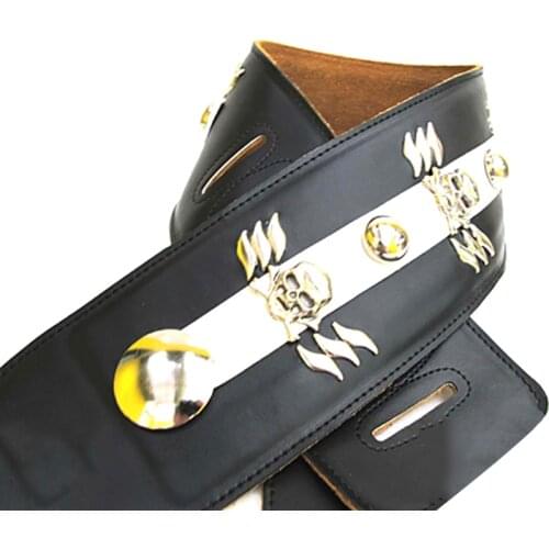 YUEKO Metal Rock Front Leather Material 32NDD Series Soft and Durable Acoustic Guitar Strap with 10CM Skeleton Personality Widen