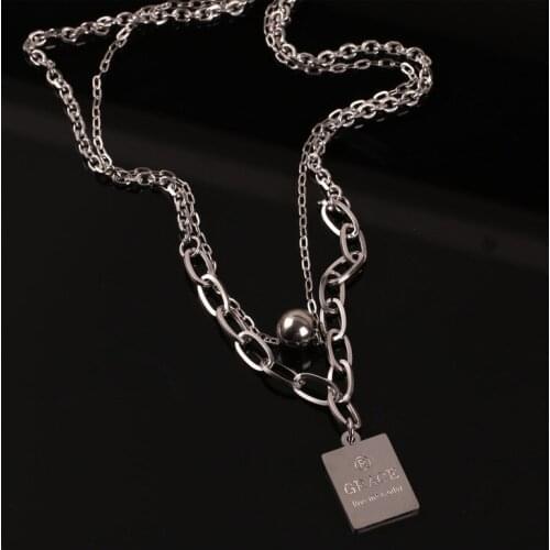 POTCET Womens Stainless Steel Sweater Chain Lock Titanium Steel Necklace Retro Personality Geometric Travel Souvenir Jewelry