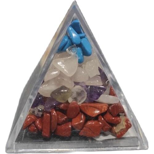 1pcs 4cm Natural Gravel Pyramid Gemstone Degaussing Home Decoration Reiki Repair (Pyramid Container)