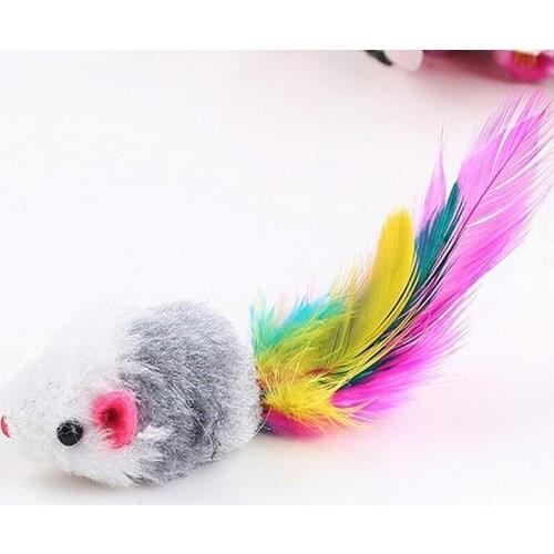 1Pcs False Mouse Soft Fleece Cat Toys Colorful Feather Funny Playing Toys For Cats Kitten Interactive Ball Cat Toy