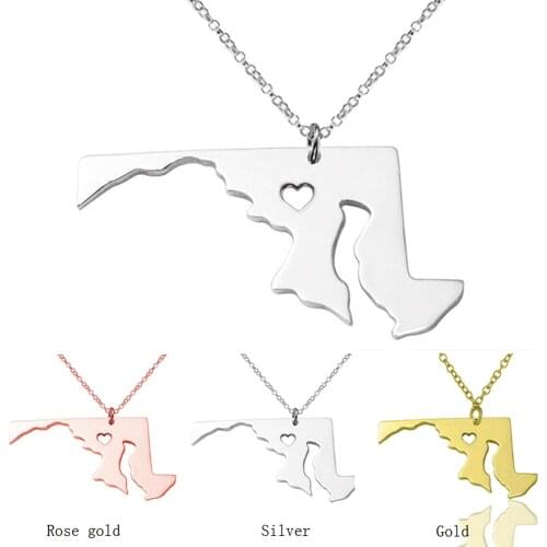 SUTEYI 1 PCS Maryland State Necklace Rose Gold Color Vintage Chain Necklaces With Map Necklace Jewelry For Girls Gift