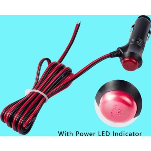 12V Car Cigarette Lighter Power Adapter with Switch Button Power LED Indicator 1 Meter Power cable