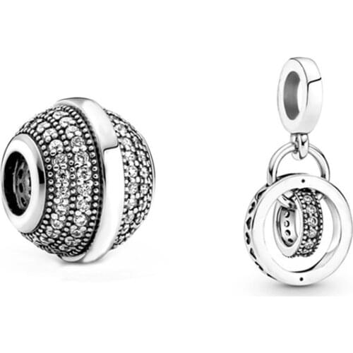 2021 Autumn Series New S925 Silver Pave & Logo Circle Pendant Charms Exquisite Bracelet Accessories For Ladies Jewelry Gifts