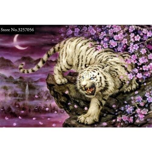 5D Diy Diamond Painting Cross Stitch Full Diamond Embroidery White Tiger 3D Diamond Mosaic Pattern Rhinestone Pasted Needlework
