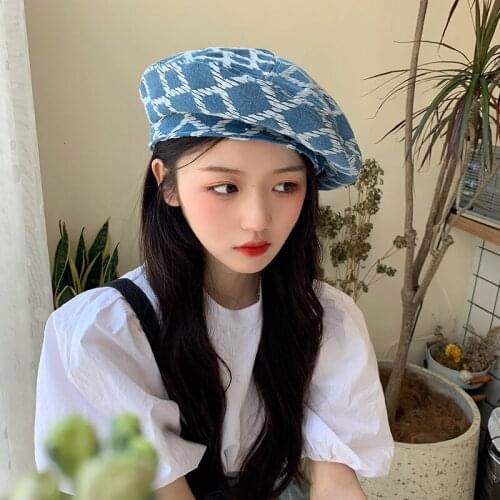 April Half Plaid Beret Female ins Tide Autumn Korean Version of Concave Shape Japanese Painter Hat all-match Well-Known Designer