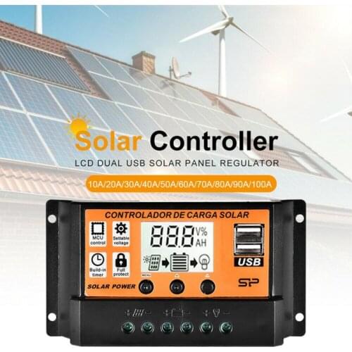 60A Auto Solar Charge Controller 12V 24V PWM Controllers LCD Dual USB 5V Output Solar Cell Panel Regulator PV Battery Charger